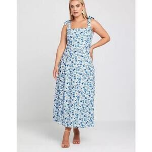 Draper James Blue Floral Tie Strap Cotton Cottagecore Prairie Midi Dress Size M
